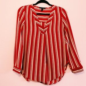Striped Rust Longsleeve Chiffon Top